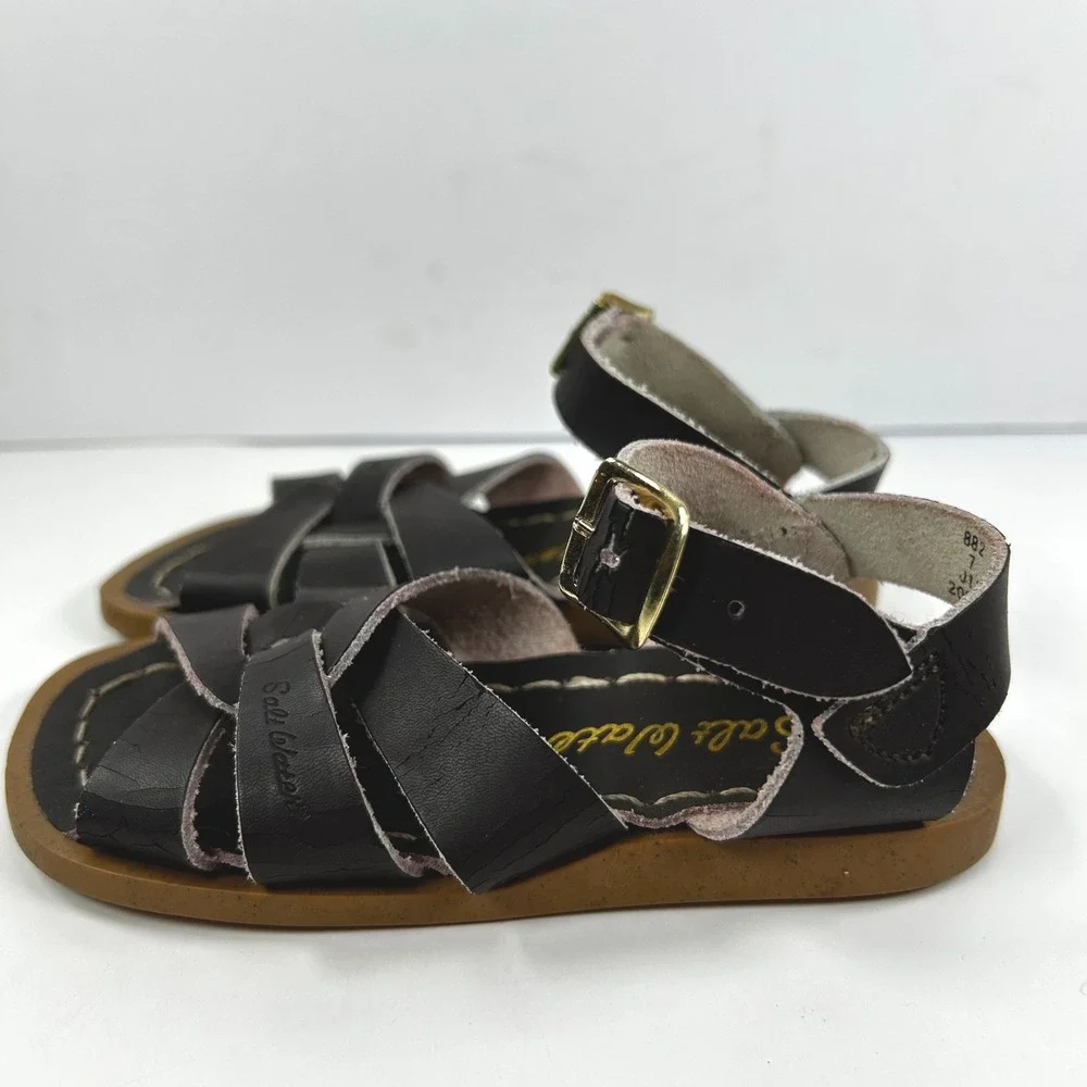 Salt Water Sandals by Hoy Original Black Leather Kids Sandals Size 7 882